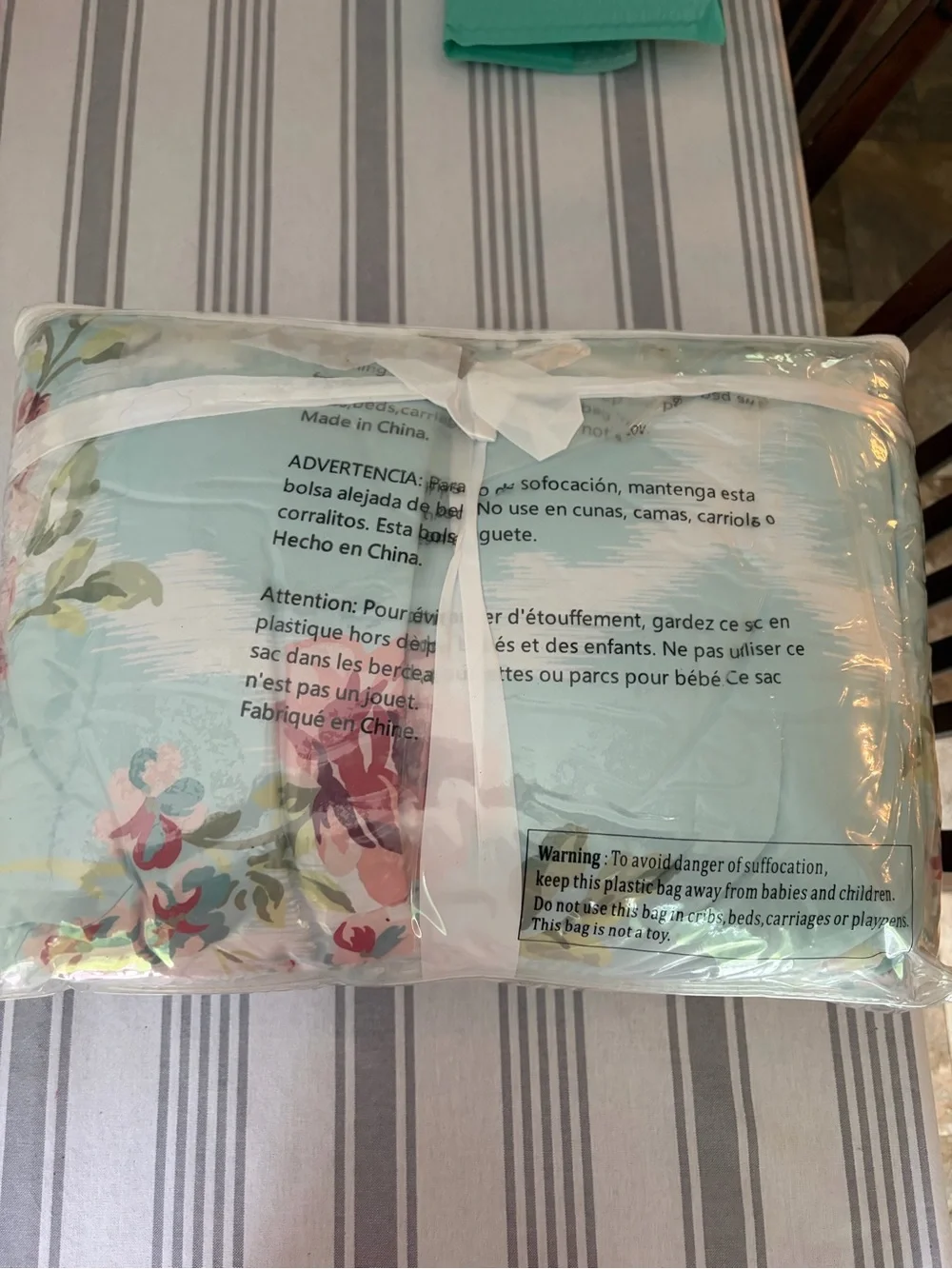 Floral Print Light Blue and Green Reversible Comforter Set
